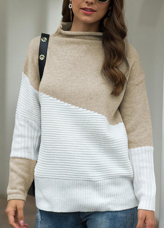 Long Sleeve Turtleneck Patchwork Sweater