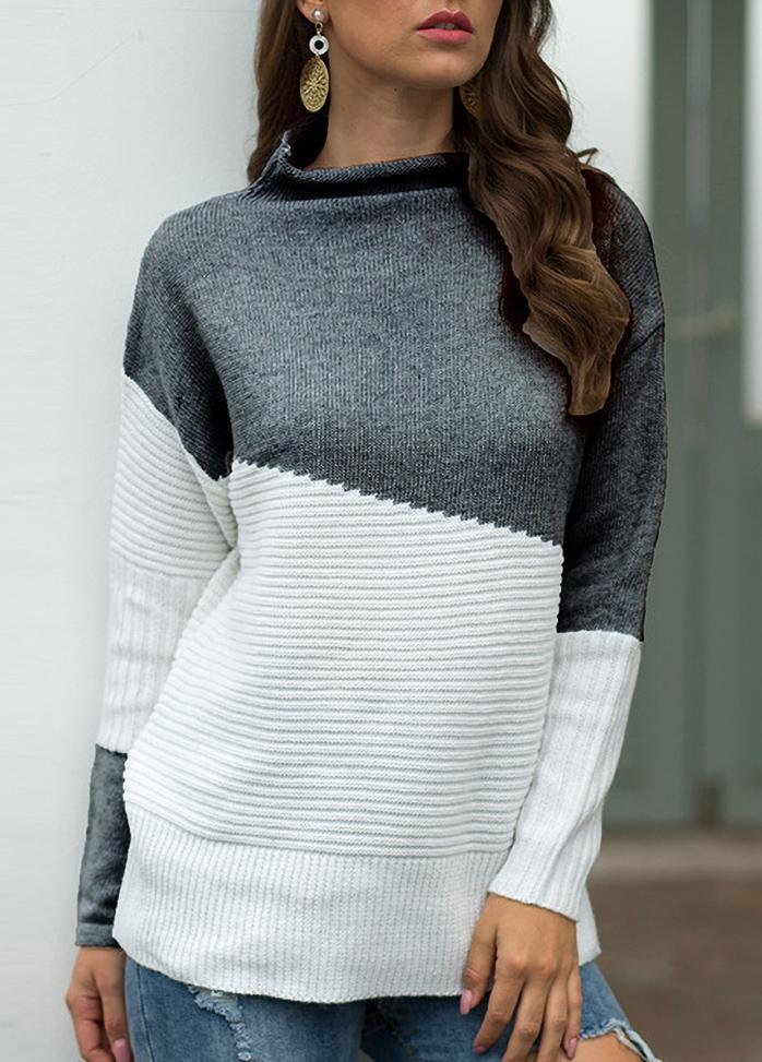 Long Sleeve Turtleneck Patchwork Sweater