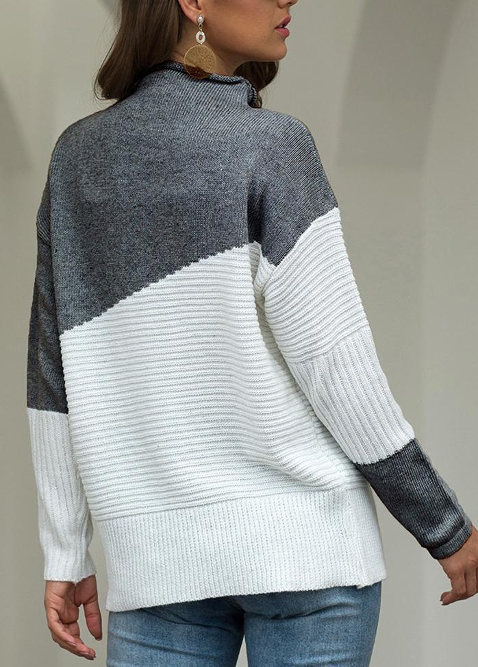 Long Sleeve Turtleneck Patchwork Sweater
