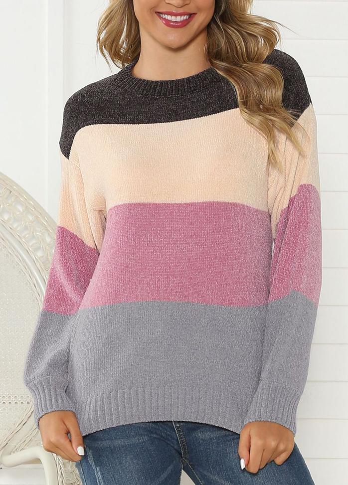 Long Sleeve Patchwork Casual Sweater