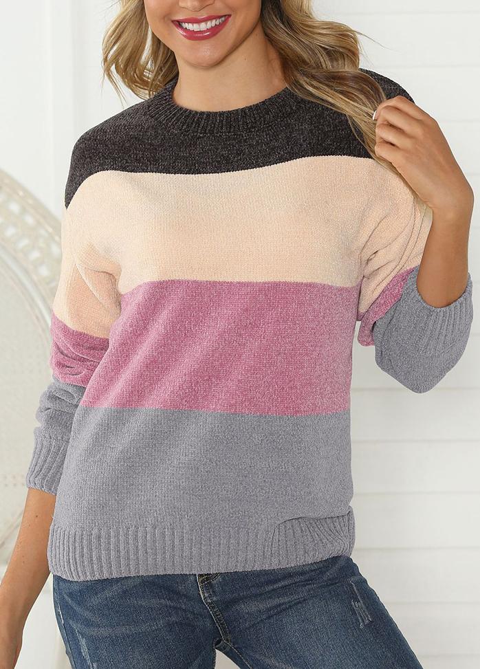 Long Sleeve Patchwork Casual Sweater