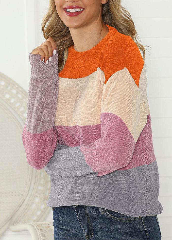 Long Sleeve Patchwork Casual Sweater