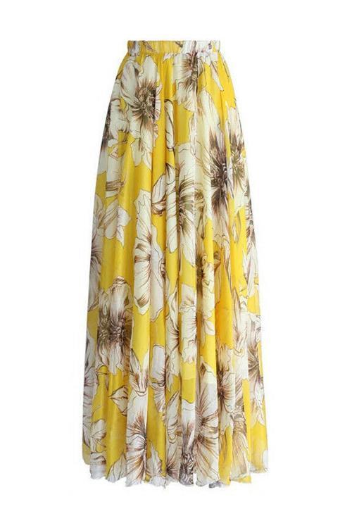 Floral Print Chiffon Maxi Skirts