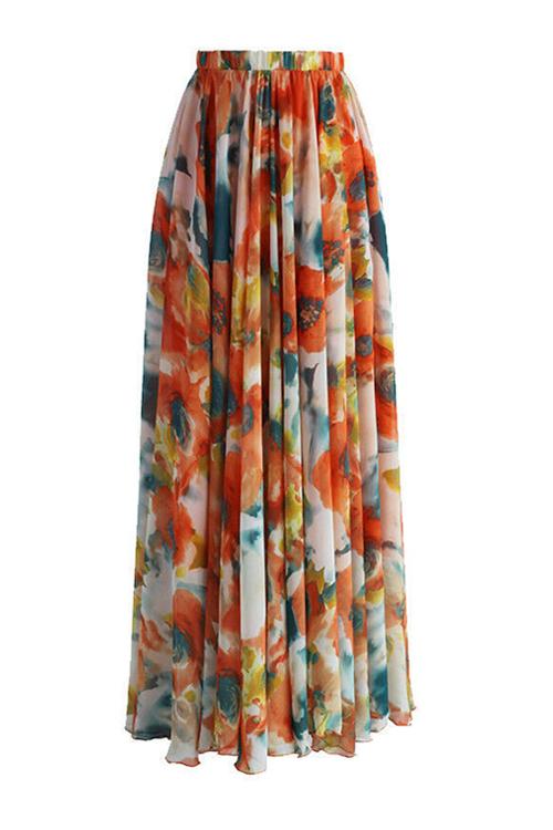 Floral Print Chiffon Maxi Skirts