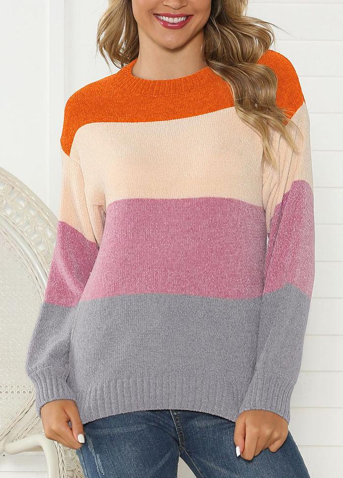 Long Sleeve Patchwork Casual Sweater