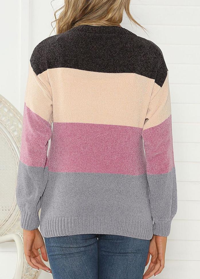 Long Sleeve Patchwork Casual Sweater