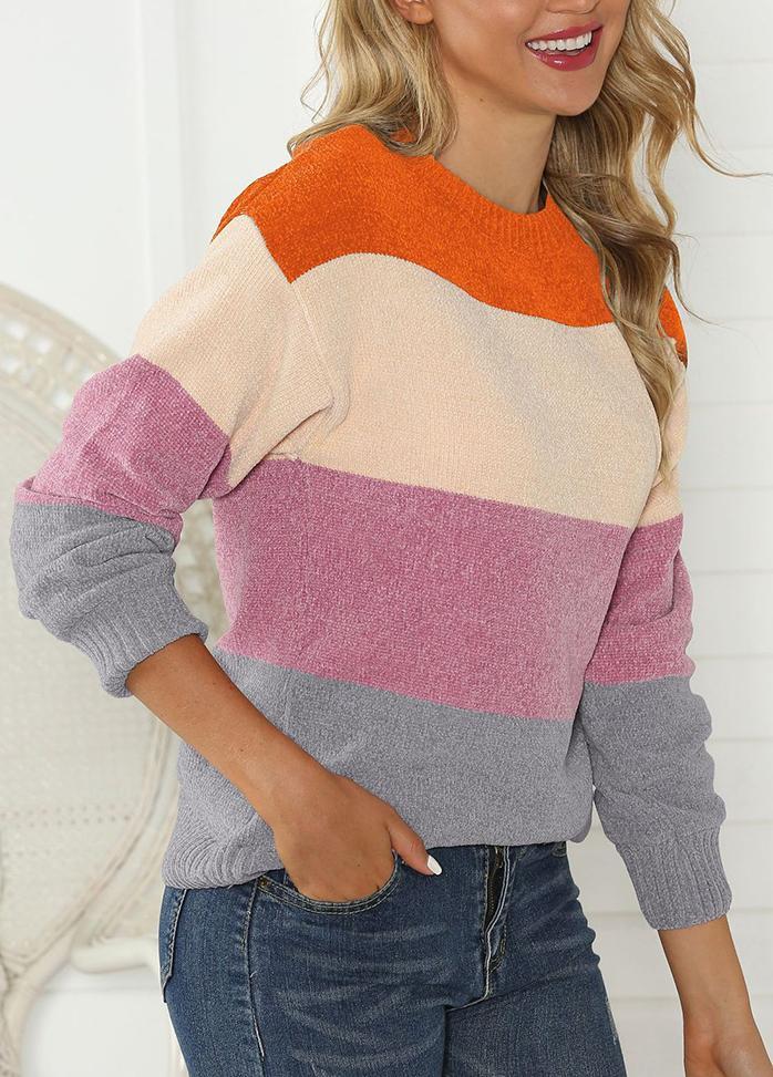 Long Sleeve Patchwork Casual Sweater