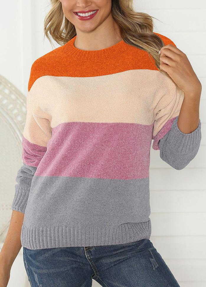 Long Sleeve Patchwork Casual Sweater
