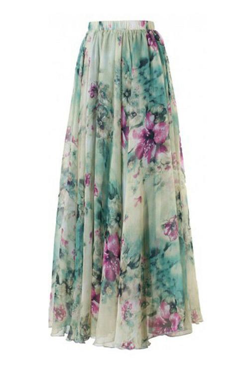Floral Print Chiffon Maxi Skirts