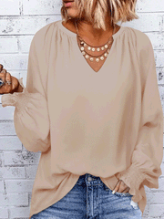 Women's Blouses Solid Simple V-Neck Long Sleeve Blouse
