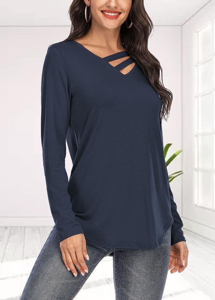 Long Sleeve Solid Color V Neck T-shirt
