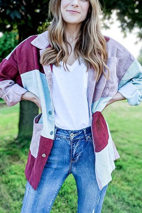 Color Block Corduroy Coat