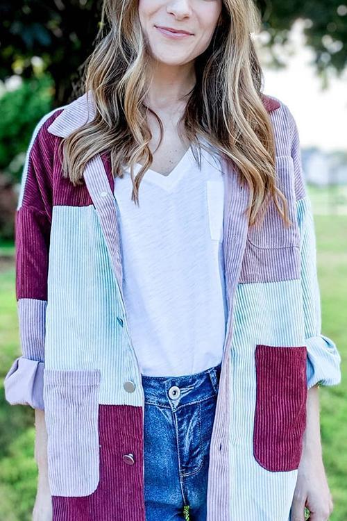 Color Block Corduroy Coat
