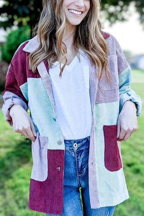 Color Block Corduroy Coat