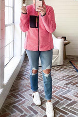 Fluffy Fleece Zipper Pockets Jackets