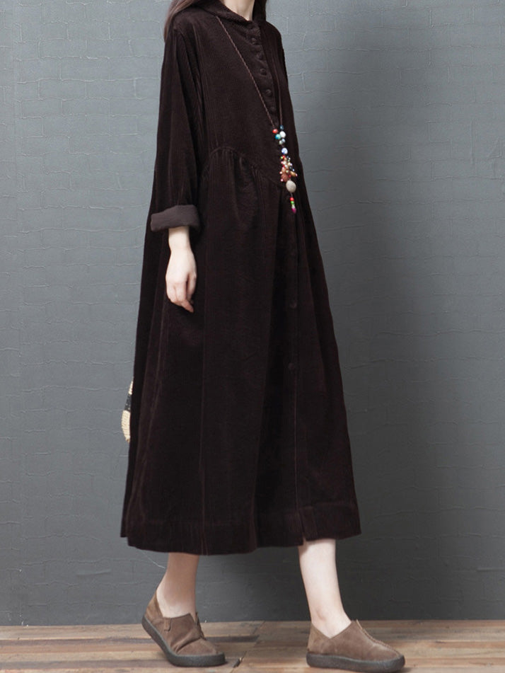 Women's Dresses Loose Corduroy Pocket Long Sleeve Dress