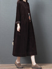 Women's Dresses Loose Corduroy Pocket Long Sleeve Dress