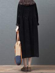Women's Dresses Loose Corduroy Pocket Long Sleeve Dress