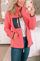 Fluffy Fleece Zipper Pockets Jackets
