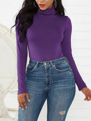 Sexy Solid Turtle Neck Long Sleeve Bodysuit