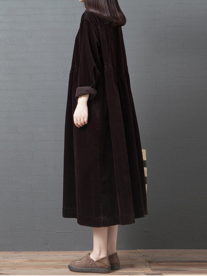 Women's Dresses Loose Corduroy Pocket Long Sleeve Dress