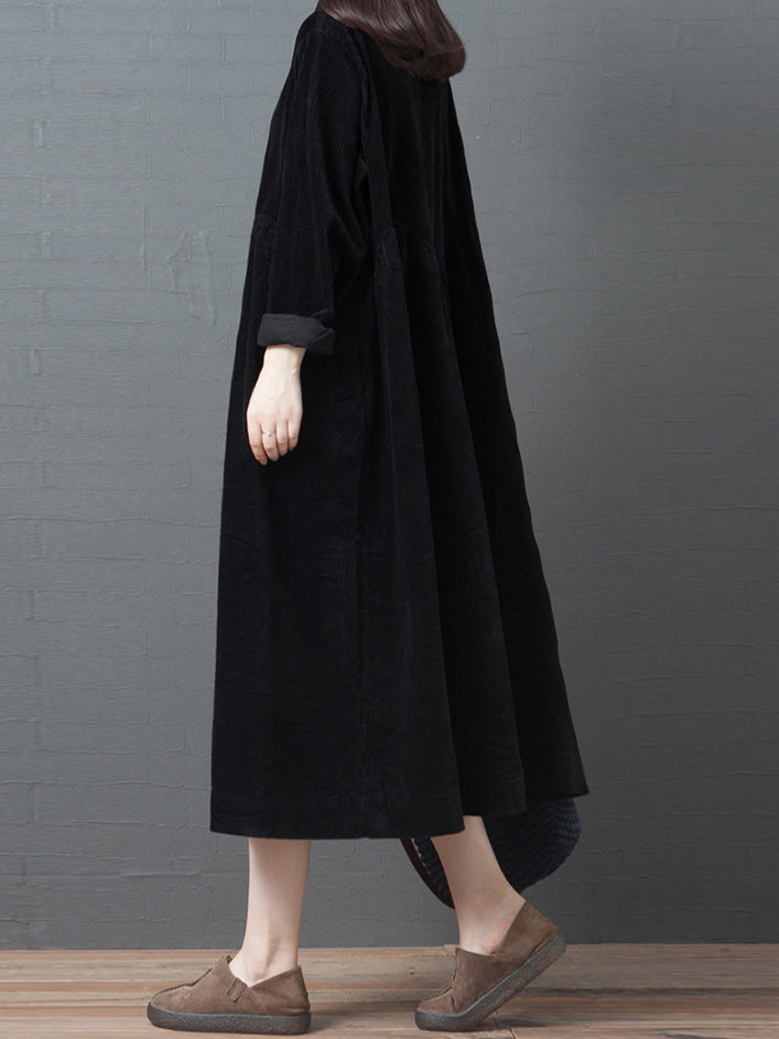 Women's Dresses Loose Corduroy Pocket Long Sleeve Dress