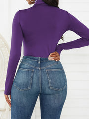 Sexy Solid Turtle Neck Long Sleeve Bodysuit