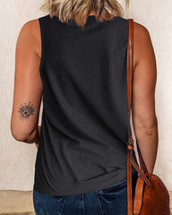 Letter Print Sleeveless Round Neck T-Shirt