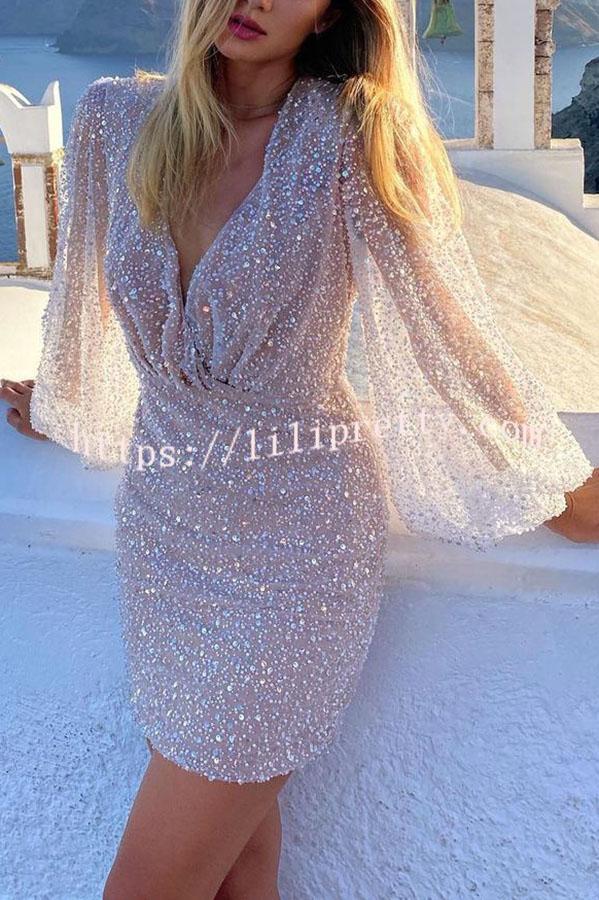 Bring Cheer Sequin Long Sleeve Party Dress