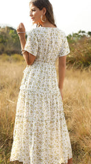 Summer Floral Print Ruffles Boho Maxi Dress