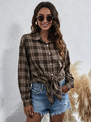 Casual Plaid Button Down Shirt Top