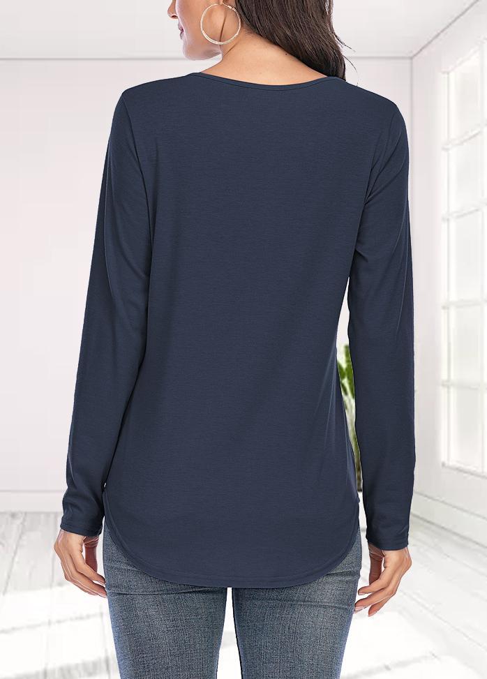 Long Sleeve Solid Color V Neck T-shirt