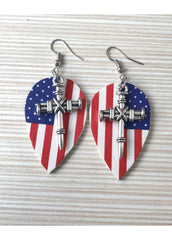 Flag Day Theme Printed Flag Star Metal Sword Multi-layer Earrings