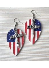 Flag Day Theme Printed Flag Star Metal Sword Multi-layer Earrings