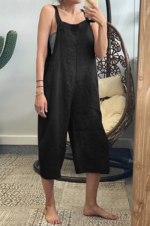 Solid Pockets Loose Capri Overall