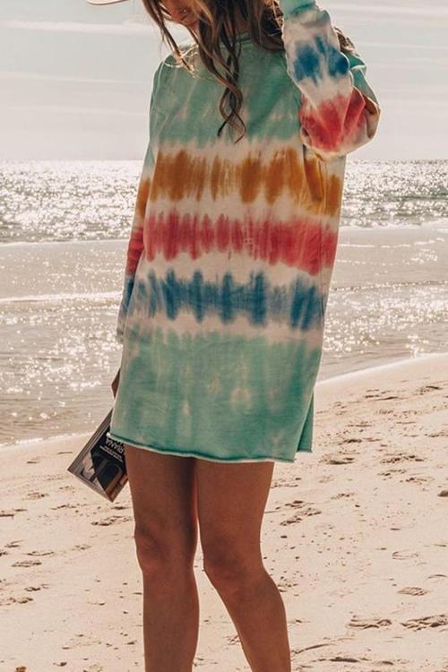 Tie Dye Long Sleeve Hoodie Dress