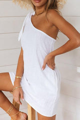 Bow Tie One Shoulder Mini Dress