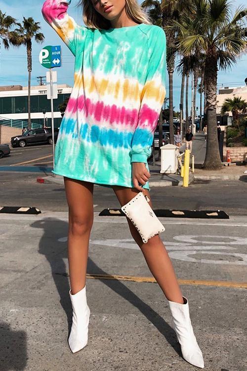 Tie Dye Long Sleeve Hoodie Dress
