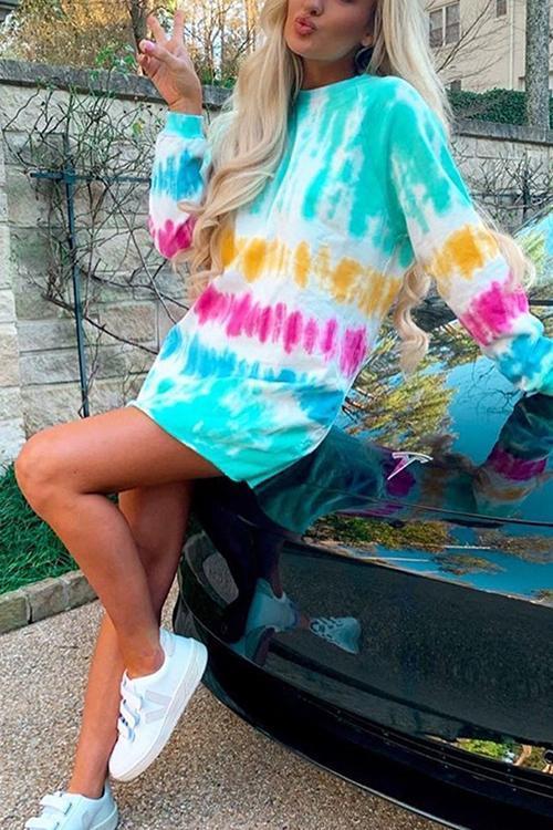 Tie Dye Long Sleeve Hoodie Dress