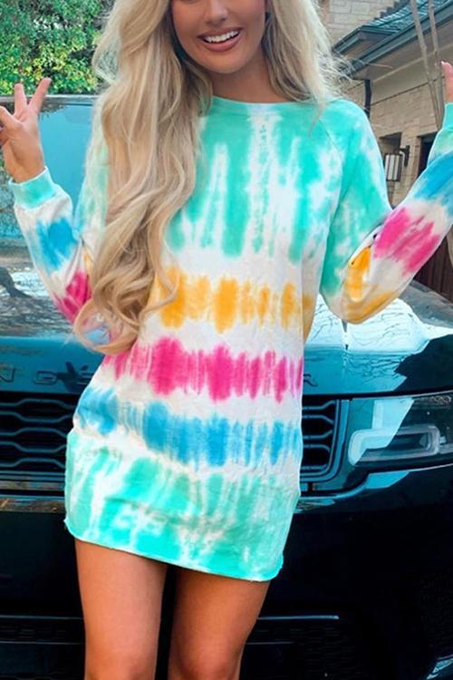 Tie Dye Long Sleeve Hoodie Dress