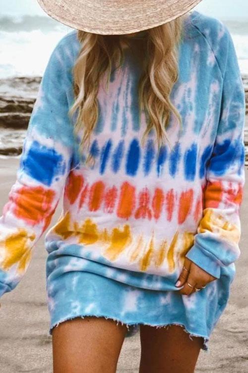 Tie Dye Long Sleeve Hoodie Dress