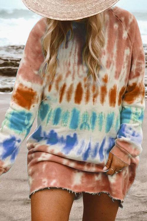 Tie Dye Long Sleeve Hoodie Dress