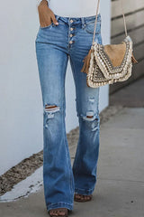Fashion Street Solid Ripped Mid Waist Boot Cut Denim