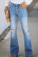 Fashion Street Solid Ripped Mid Waist Boot Cut Denim