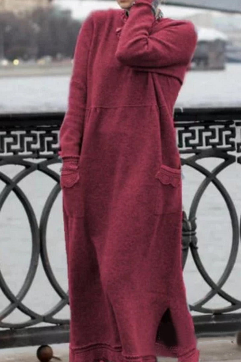 Fashion Street Solid Patchwork O Neck Irregular Dress Dresses