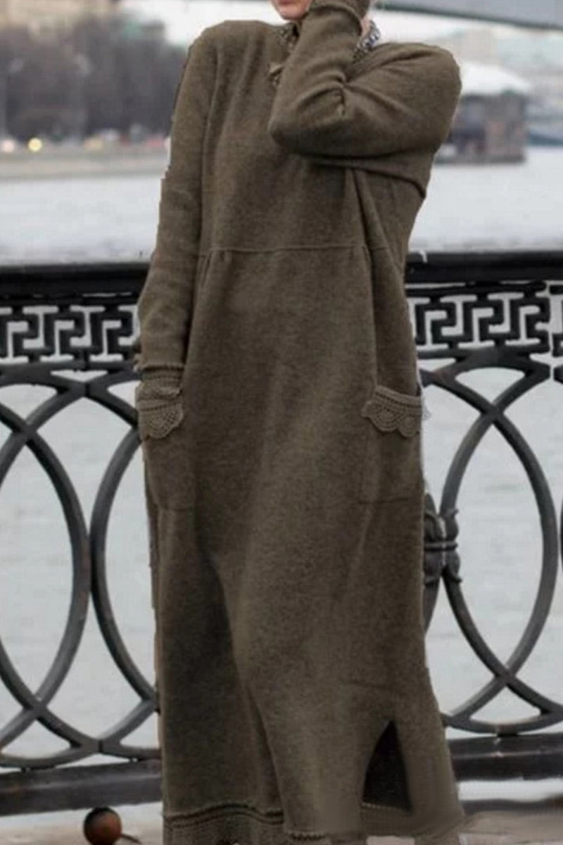 Fashion Street Solid Patchwork O Neck Irregular Dress Dresses