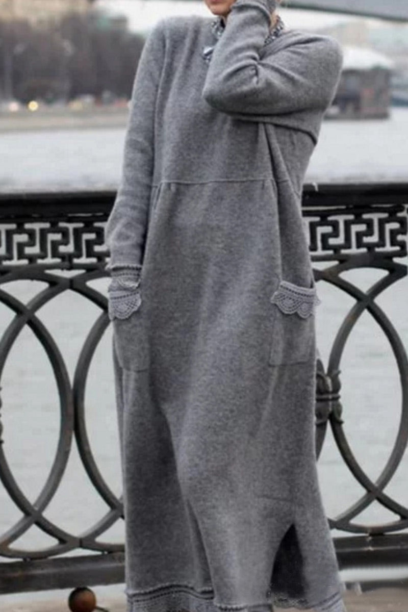 Fashion Street Solid Patchwork O Neck Irregular Dress Dresses