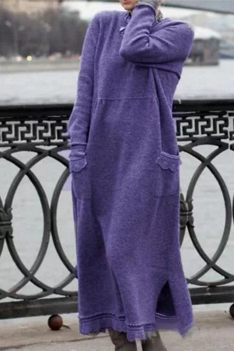 Fashion Street Solid Patchwork O Neck Irregular Dress Dresses