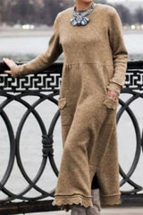 Fashion Street Solid Patchwork O Neck Irregular Dress Dresses