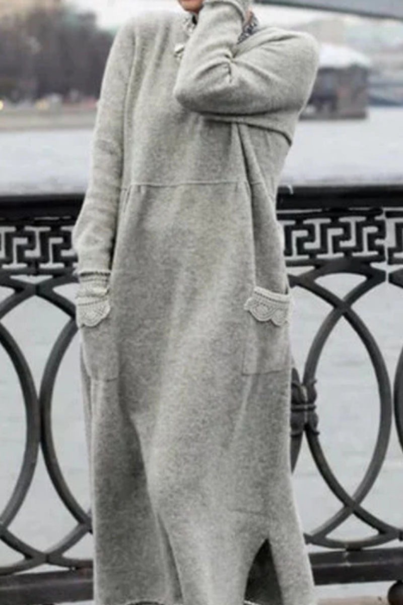Fashion Street Solid Patchwork O Neck Irregular Dress Dresses